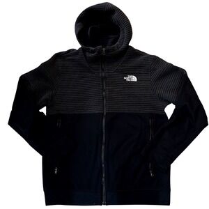 The North Face Mens Full Zip Hooded Hybrid Fleece Jacket Black Grey Size M DD12